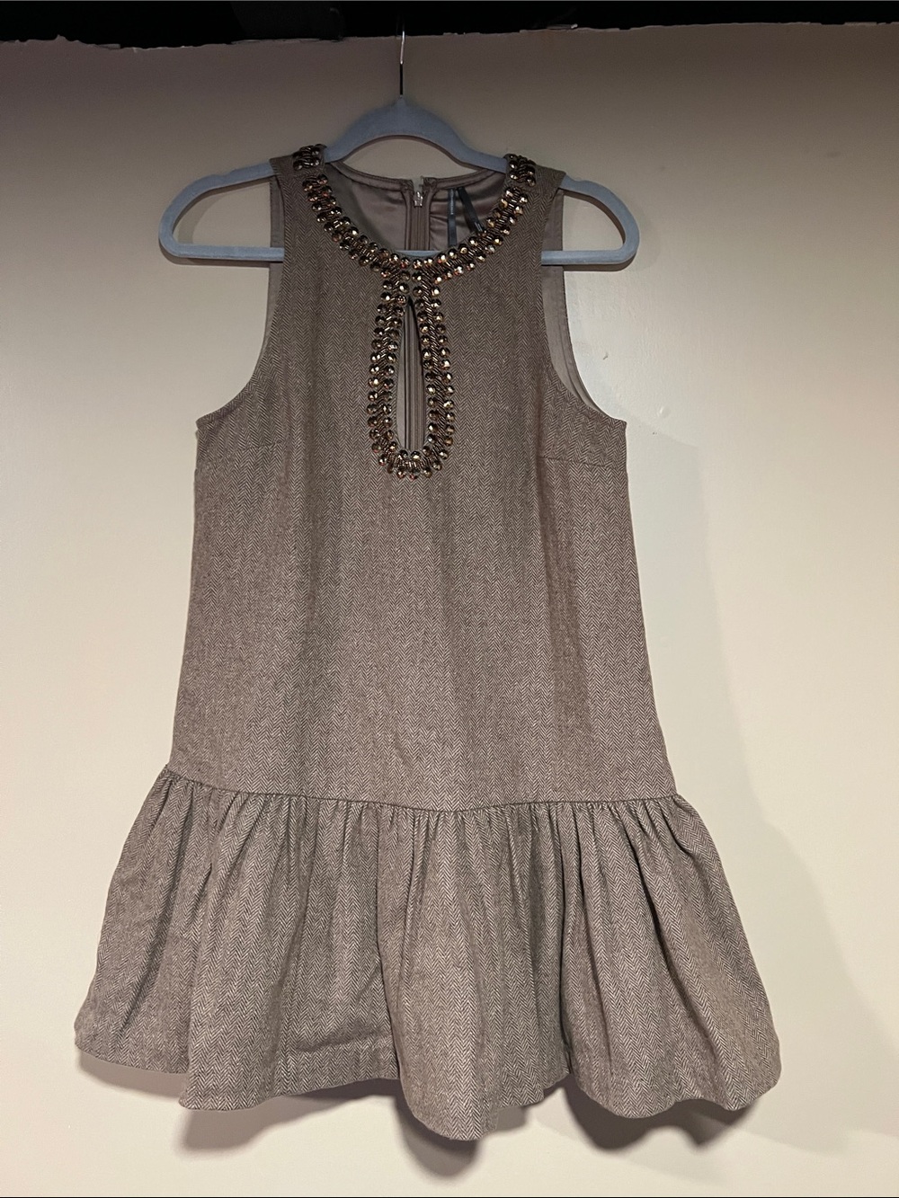 Anthropologie Embellished Taupe Drop-Waist Dress NWOT